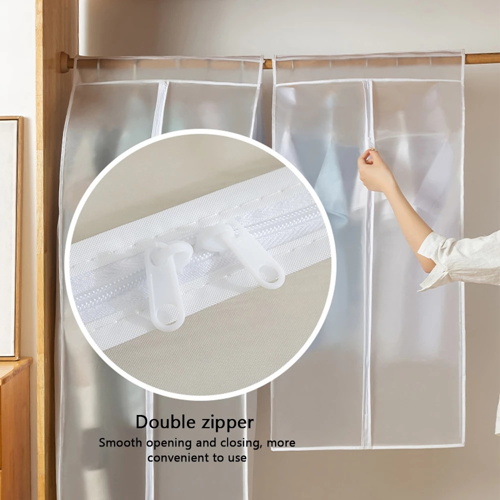 Túi đựng áo khoác/đồ vest/đầm chống bụi bằng chất liệu PEVA trong suốt có dây khóa kéo treo trong tủ quần áo gia đình