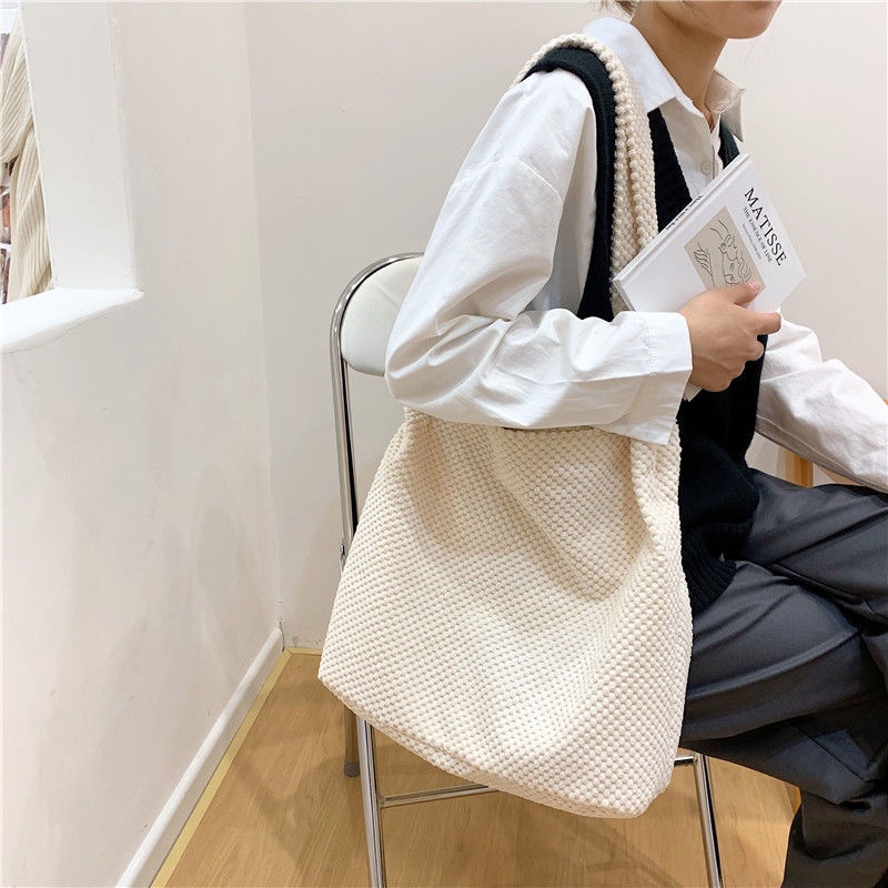 Túi Tote Đeo Vai Vải Cotton Màu Trơn Cầm Tay Phong Cách Phương Tây Thời Trang Mùa Thu 3 Kiểu