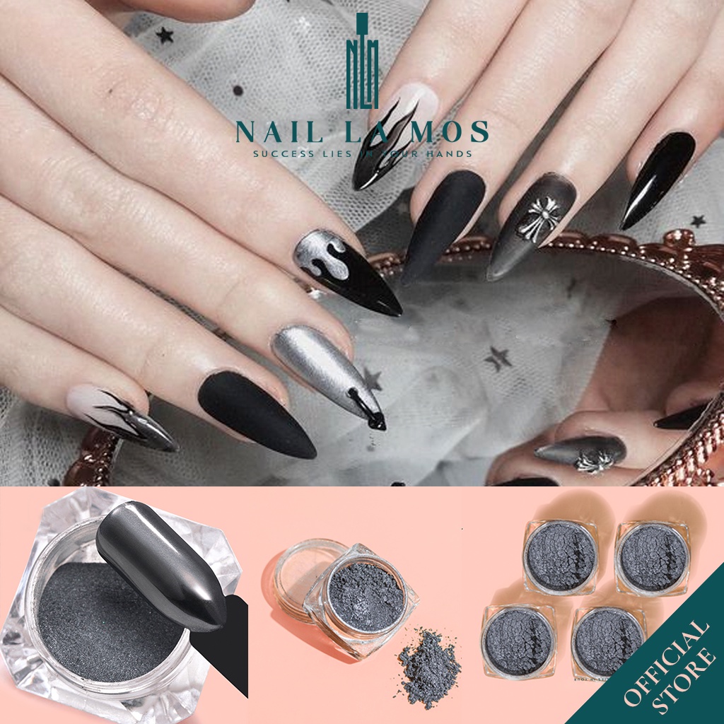 Bột tráng gương màu đen trang trí móng tay