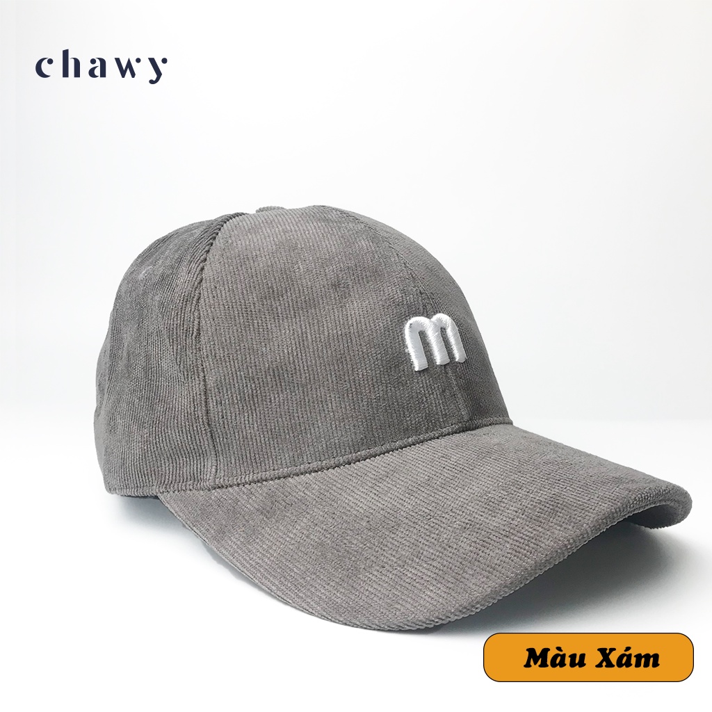 Mũ lưỡi trai nhung unisex, Nón kết nhung nam nữ thêu chữ  M phong cách Ulzzang Chawystore - NK14