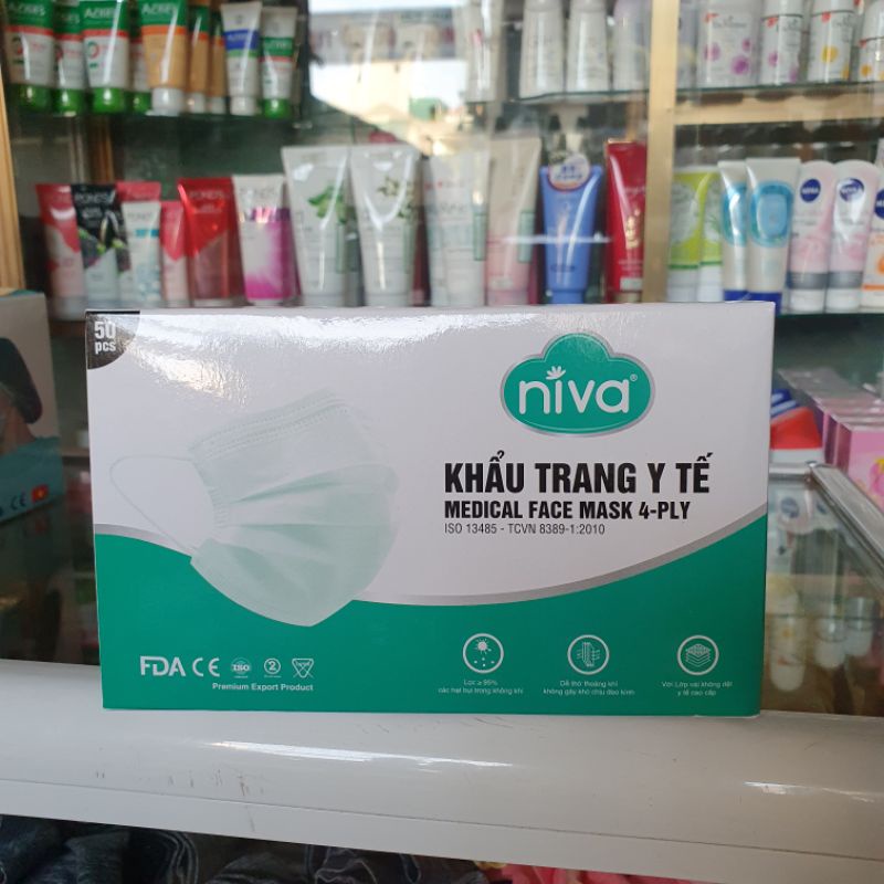 KHẨU TRANG Y TẾ 4 LỚP KHÁNG KHUẨN NIVA HỘP 50 CHIẾC
