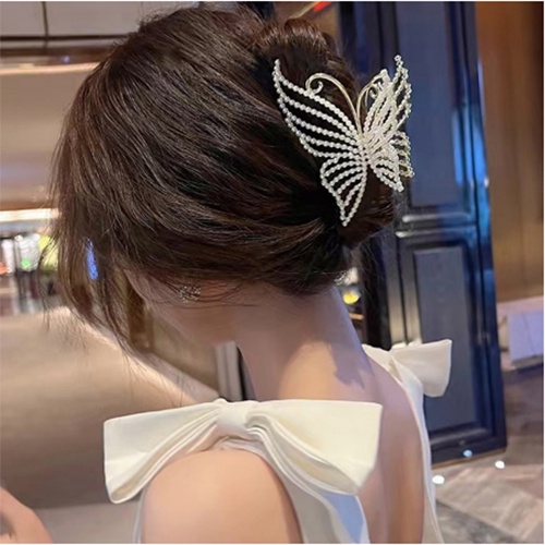 Haimeikang Thời trang Hàn Quốc Ngọc trai lớn Rhinestone Bướm nữ kẹp tóc