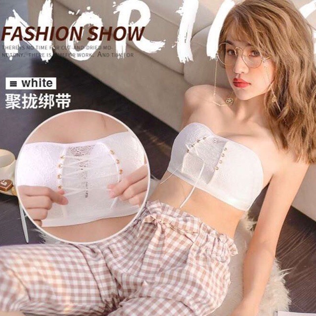 Áo lót nữ ren chống tụt rút dây tạo khe, áo nâng ngực hình bàn tay
