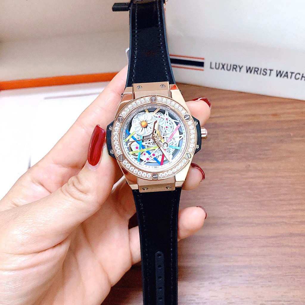 Đồng Hồ Huboler Nữ Dây Da Silicon Đen 36mm Rose Gold Chính Hãng