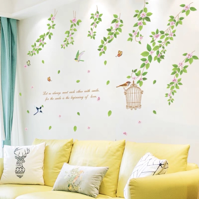 Tranh dán tường, Decal dán tường dây hoa lồng chim.