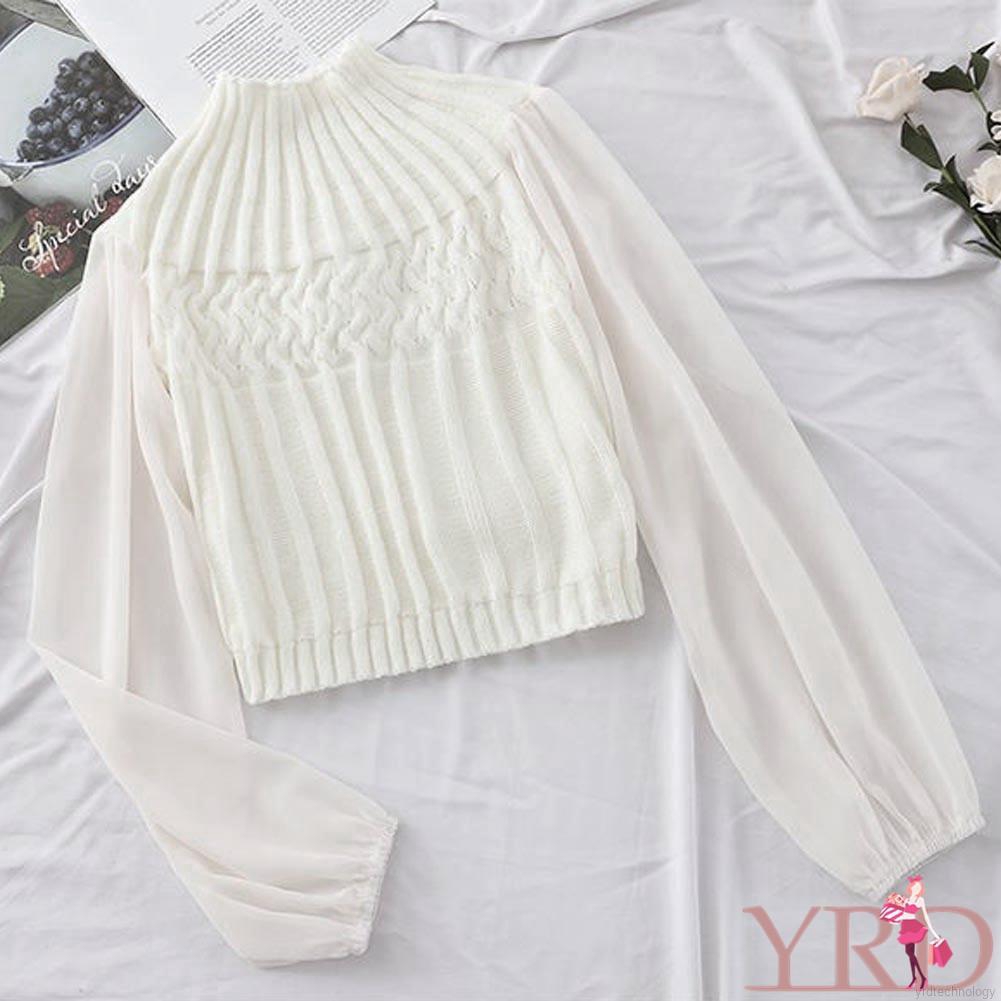 FREESHIP ĐƠN 99K_ Korean Style Women Round Neck Lantern Sleeve Stitching Tops | BigBuy360 - bigbuy360.vn