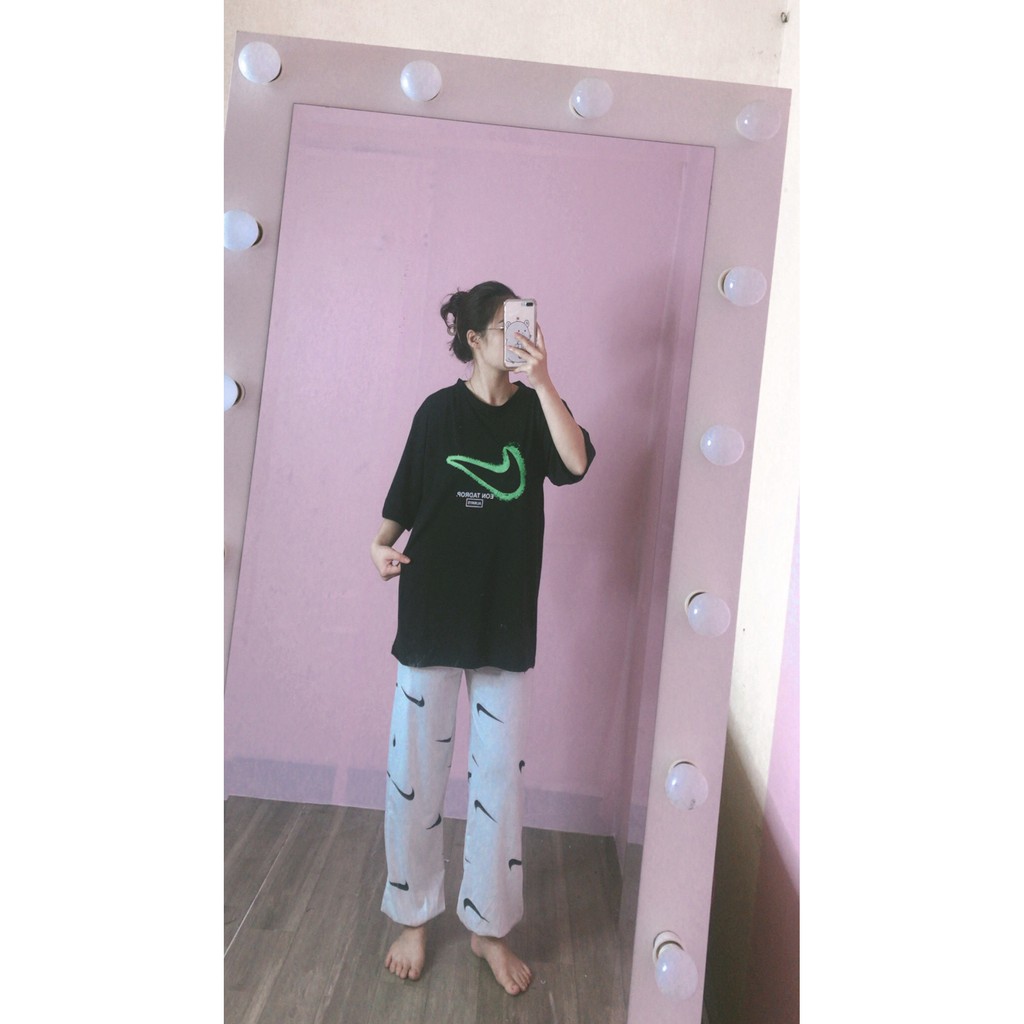 Set áo thun tay lỡ form thụng ulzzang kèm quần jogger NI vảy ống rộng/ Set bộ thể thao thời trang nữ_ranstore | BigBuy360 - bigbuy360.vn