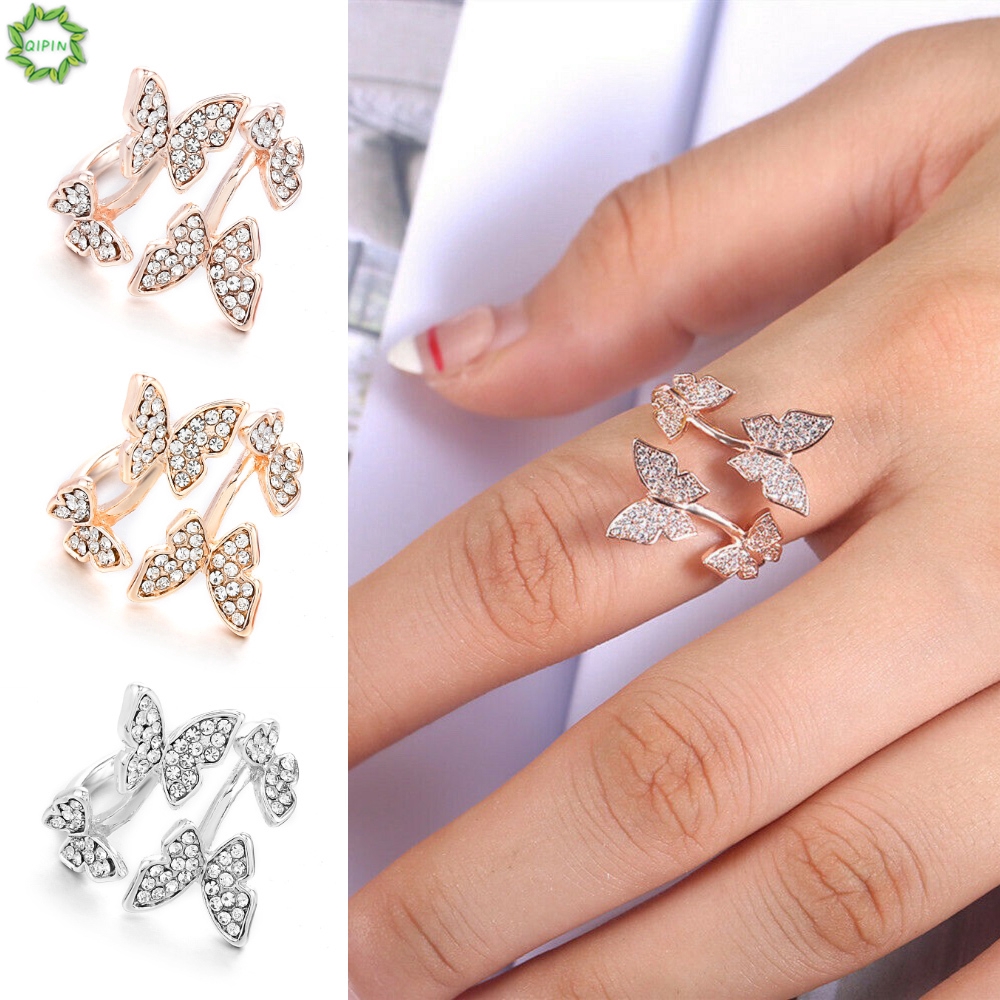 Nhẫn mạ vàng hồng đính đá hình bướm xinh xắn