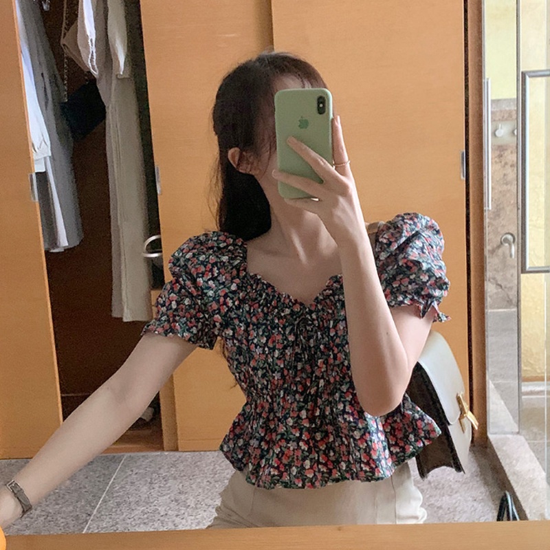 Áo Croptop Tay Ngắn In Họa Tiết Hoa Nhí Thời Trang Mùa Hè Phong Cách Hàn Quốc Cho Nữ