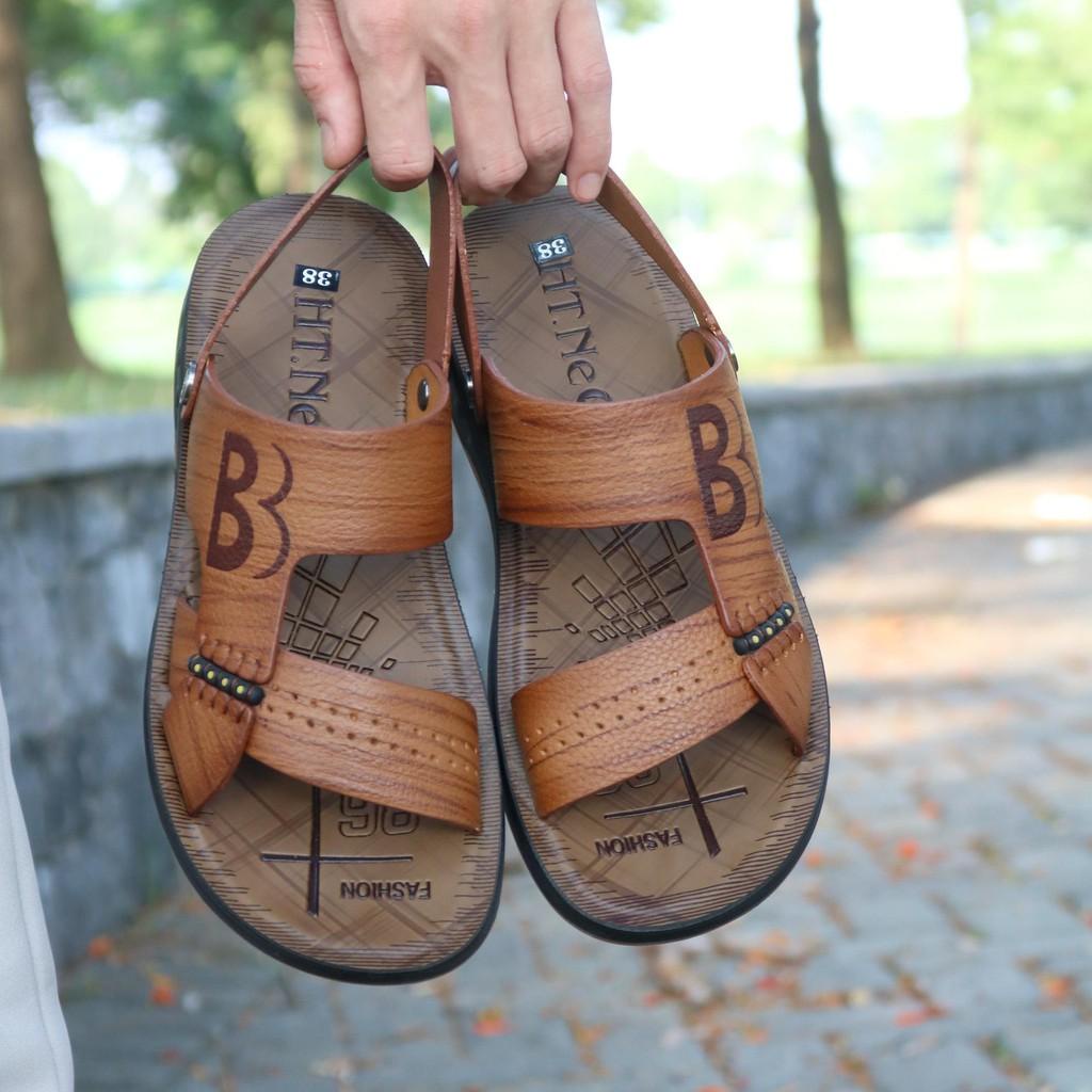Dép Da Sandal Nam Dép Da Nam Đế Kếp,Cao 3,5 cm,Bảo Hành 12 Tháng