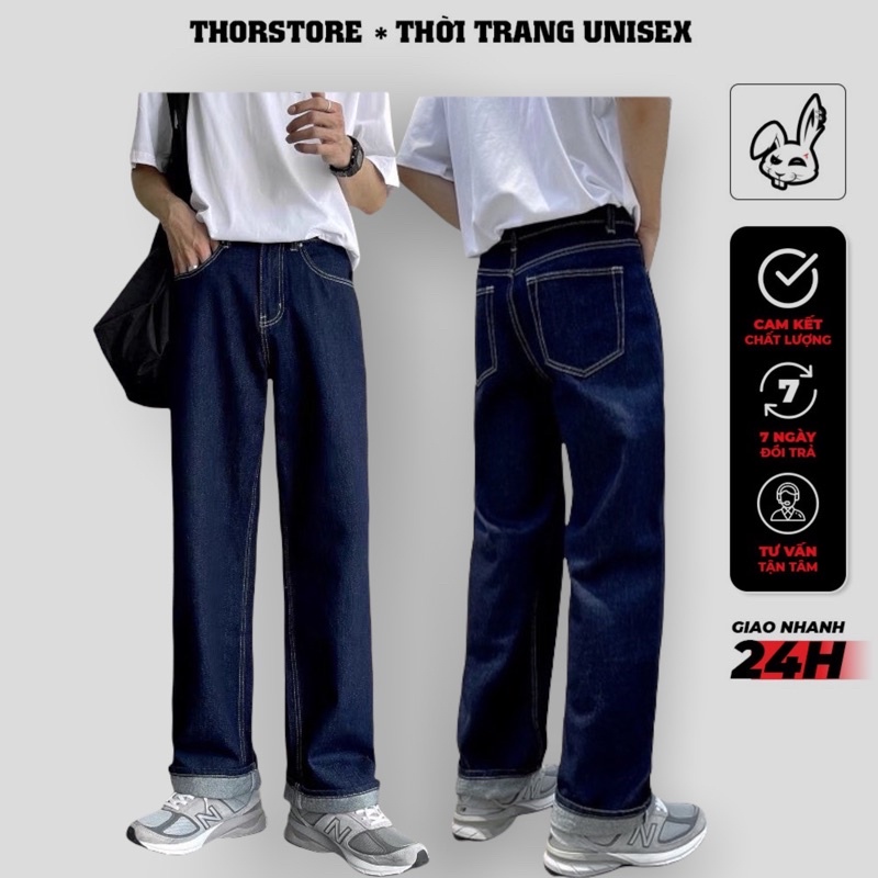 quần jean ống rộng unisex,trơn phong cách basic MS076