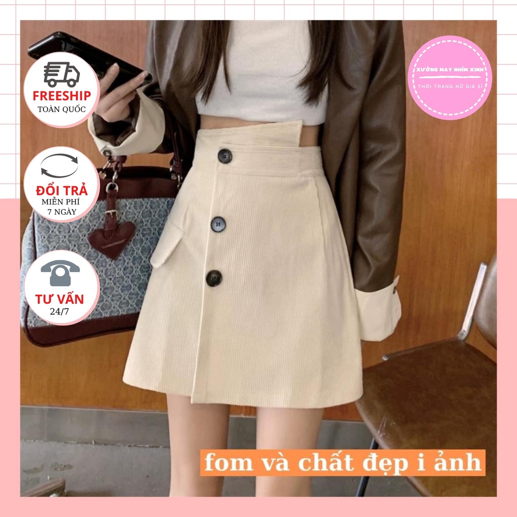 Chân váy a ngắn có quần lót trong chất nhung tăm - chân váy ngắn nâu đen cạp 3 khuy siêu hot mặc đi làm đi chơi