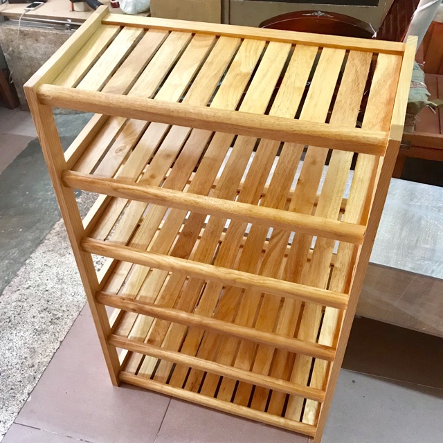 Kệ dép gỗ cao su 6 tầng để được 18 đôi giày/ dép