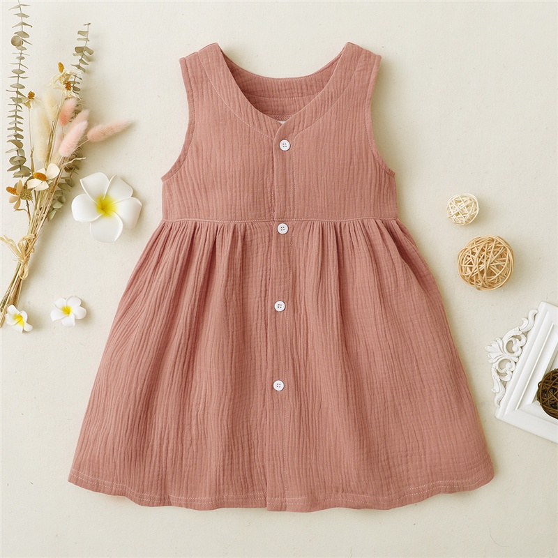 Đầm MIKRDOO bằng cotton màu trơn dễ thương không tay thời trang mùa hè cho bé gái mặc ngày lễ dự tiệc