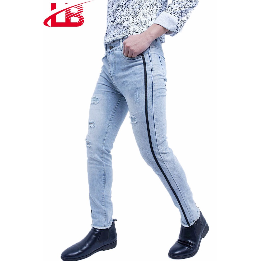 Quần jean dài nam LB co giãn rách gối, cá tính, phối viên DNHQ1993 | BigBuy360 - bigbuy360.vn