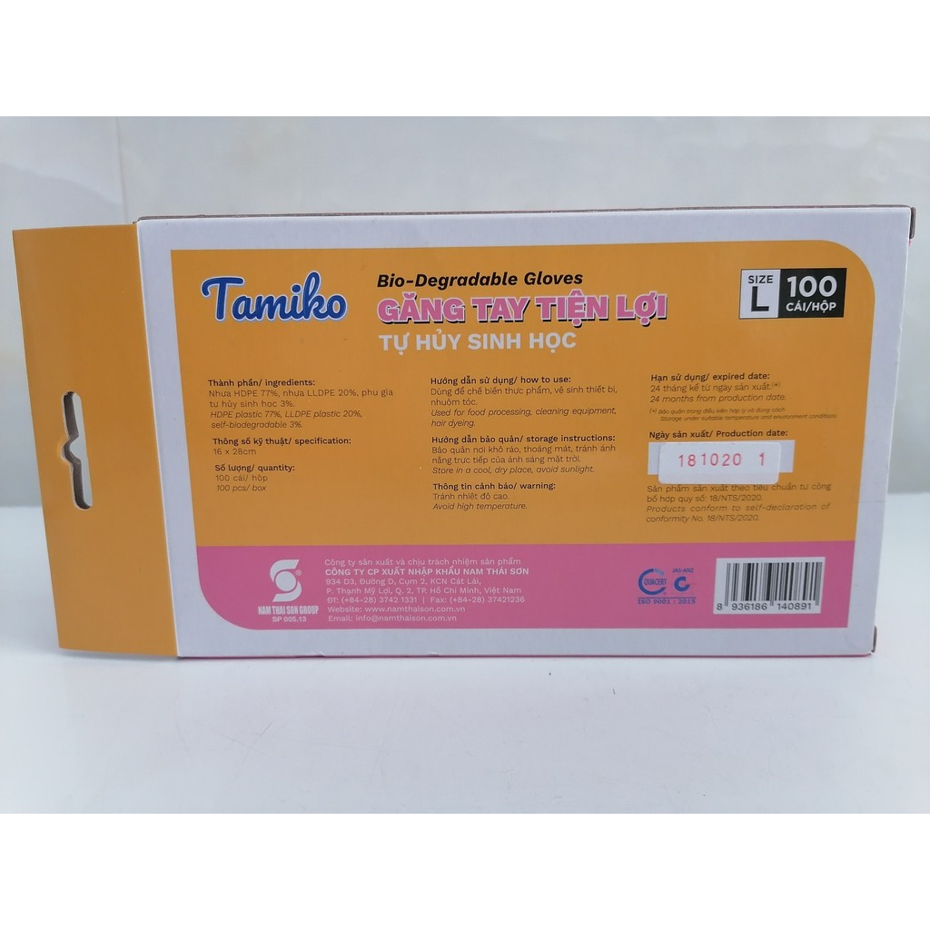 [Hộp VÀNG] (100 cái) BAO TAY NHỰA TỰ HỦY SINH HỌC [VN] TAMIKO Bio – Degradable Gloves