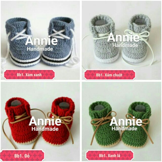 Giày len handmade cao cổ cho bé