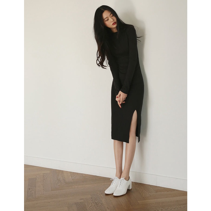 ? Đầm Body Đen Nữ Dài Tay Xẻ Tà Chất Borip Gân Co Dãn | BigBuy360 - bigbuy360.vn