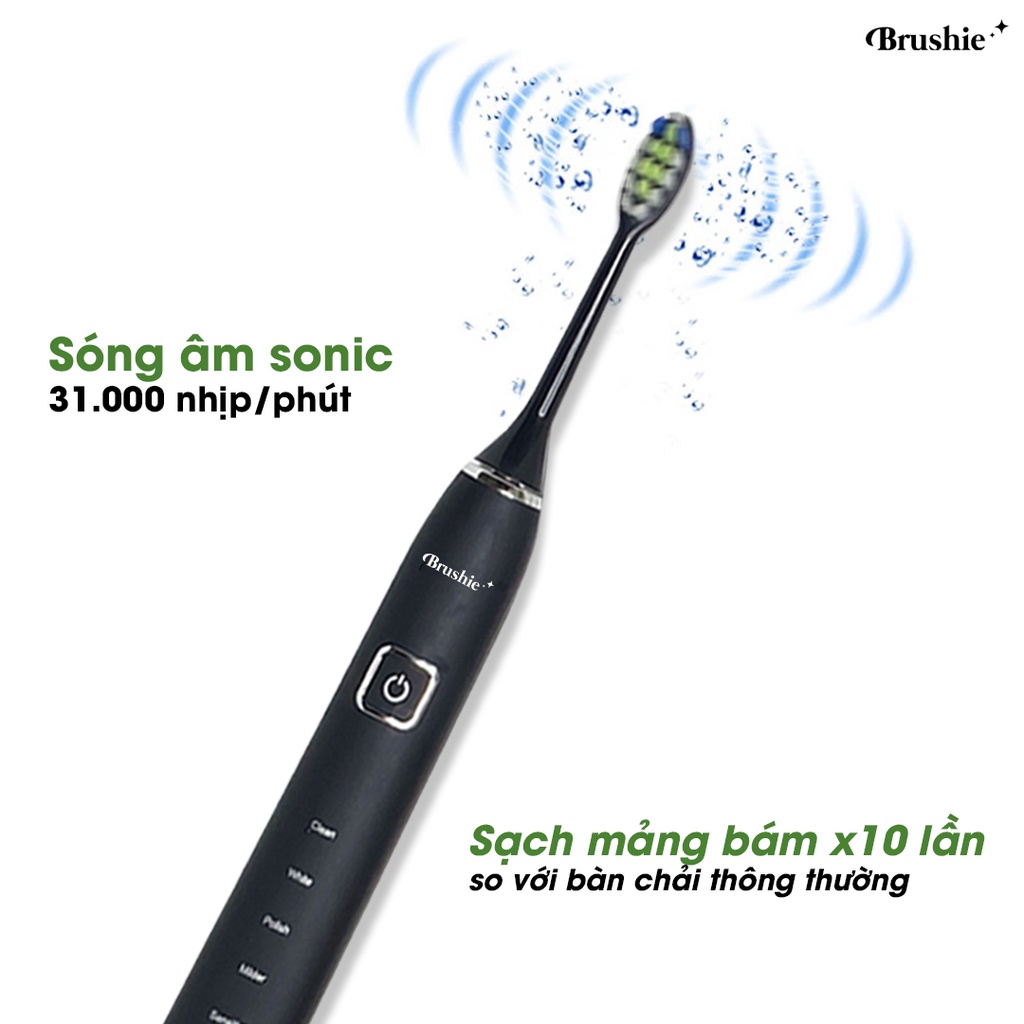 Bàn chải điện Brushie tích hợp máy rửa mặt công nghệ sóng âm sonic, phù hợp cho mọi loại răng