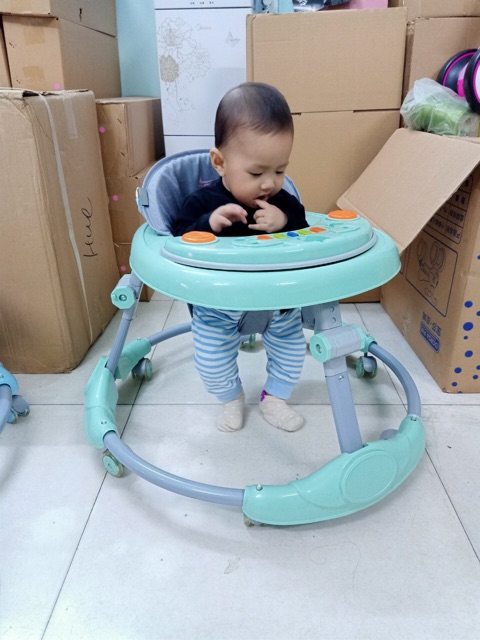 Ddd Xe tròn tập đi có tay đẩy- lót chân - nhạc-đèn-bàn ăn dặm khung kim loại siêu xịn hàng loại 1 hhh