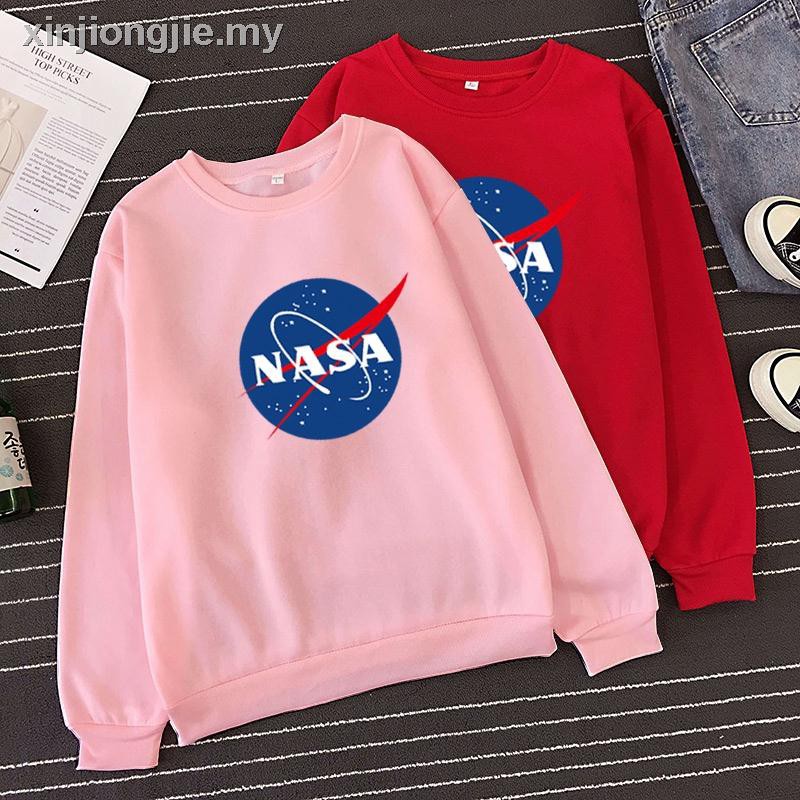 Áo Thun Cotton Tay Dài Dáng Rộng In Họa Tiết Nasa Phong Cách Harajuku Cho Nam Và Nữ