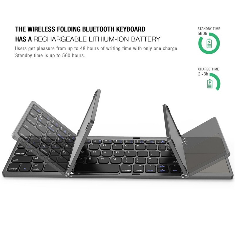 Bàn Phím Bluetooth Không Dây Mini Gấp Gọn Có Thể Sạc Lại Cho Ios / Android / Windows Tablet