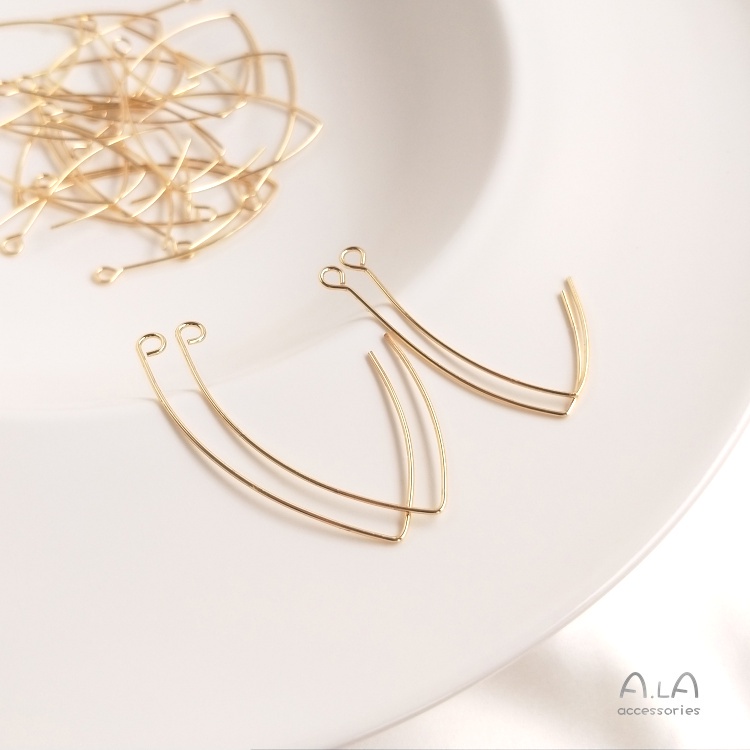 [Little Blu] Bông Tai Móc Dài Hình Chữ V Bằng Đồng 14K Màu Vàng Cá Tính Hợp Thời Trang
