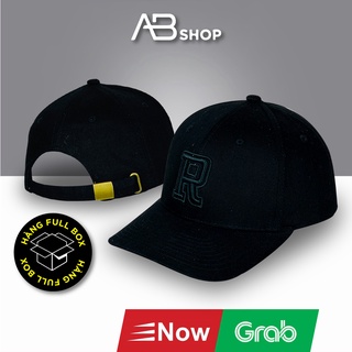 Mũ lưỡi trai logo thêu nổi full đen khóa kim loại ab-30153