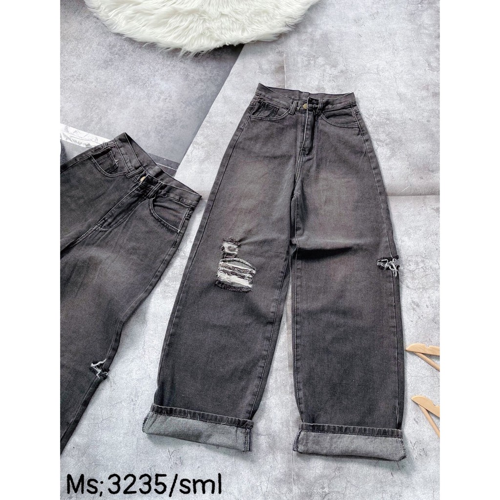 [ NĂNG ĐỘNG ] QUẦN JEAN ỐNG RỘNG NỮ RÁCH GỐI BE FORM DÀI RỘNG LAI CUỐN MÀU XÁM NHẠT CAO CẤP HADI THOẢI MÁI, MÁT MẺ