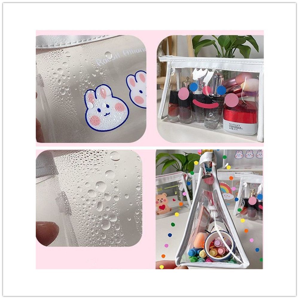 Túi đựng bút trong suốt in hình hoạt hình dễ thương sức chứa lớn phong cách Hàn Quốc