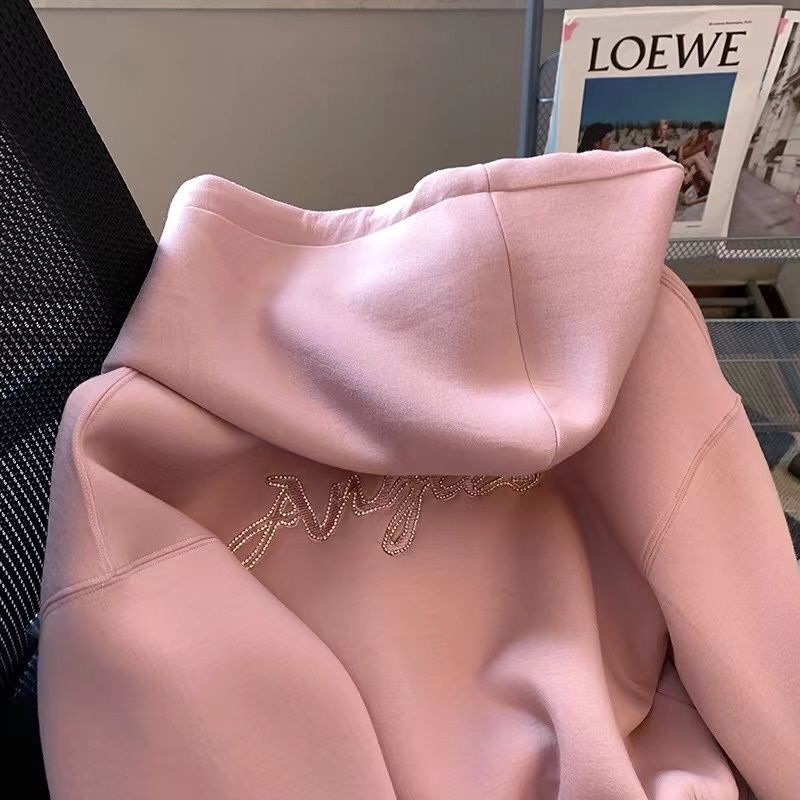 Áo Khoác sweater Có Mũ Trùm Phối Dây Rút Màu Hồng Ngọt Ngào Thời Trang Mùa Thu Hàng Mới