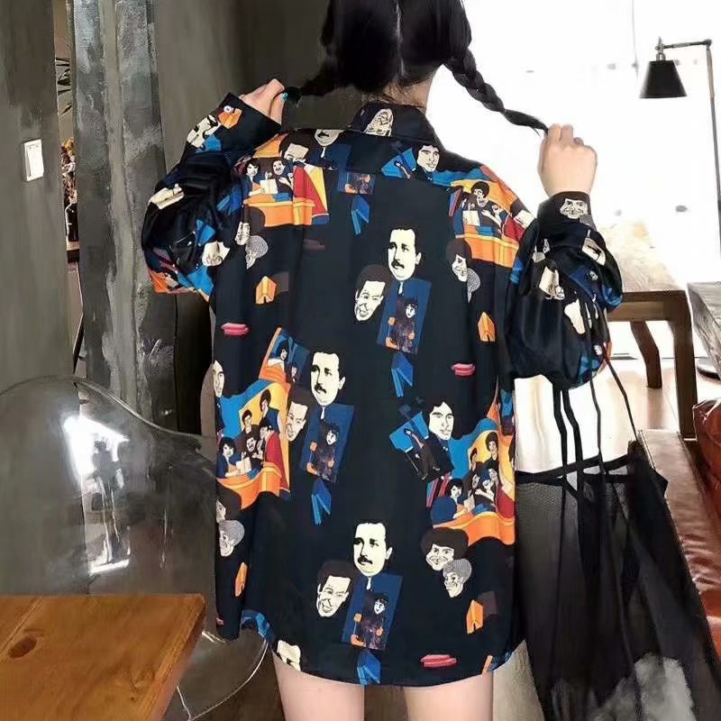 European and American style cartoon long-sleeved shirt for men