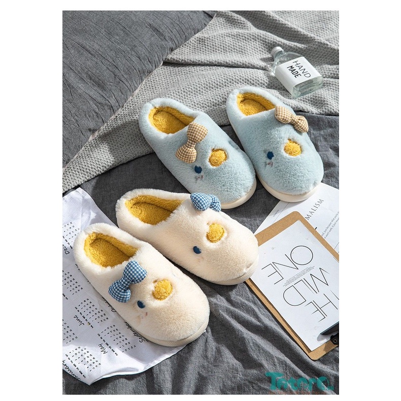 Dép bông lông mịn Vịt Con đeo nơ