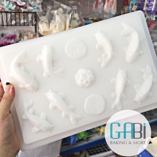 Khuôn thạch nhựa cá chép hoa sen