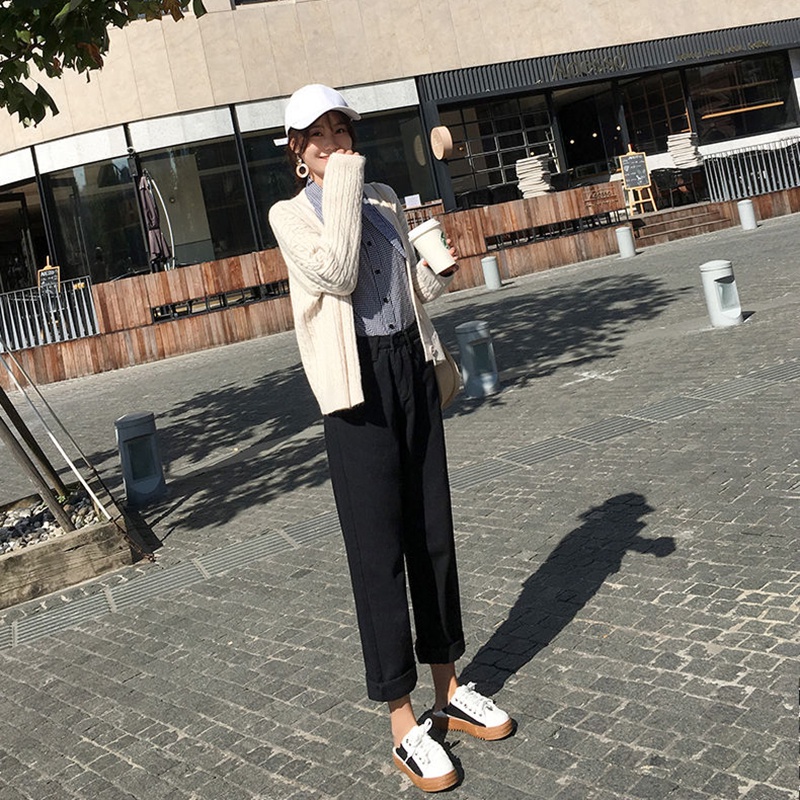 IELGY Quần denim off white Lưng Cao Phong Cách Hàn Quốc Cho Nữ