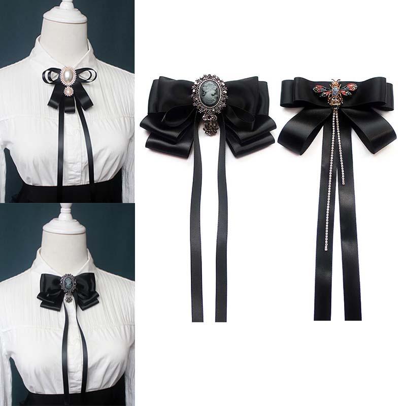 Cà Vạt Nơ Đen Đính Đá Và Ngọc Trai Thời Trang Mùa Hè 2023 Cho Nữ