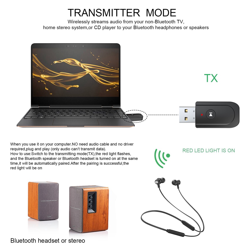 Usb nhận tín hiệu Bluetooth 5.0 thiết kế 3 trong 1 với giắc cắm 3.5mm