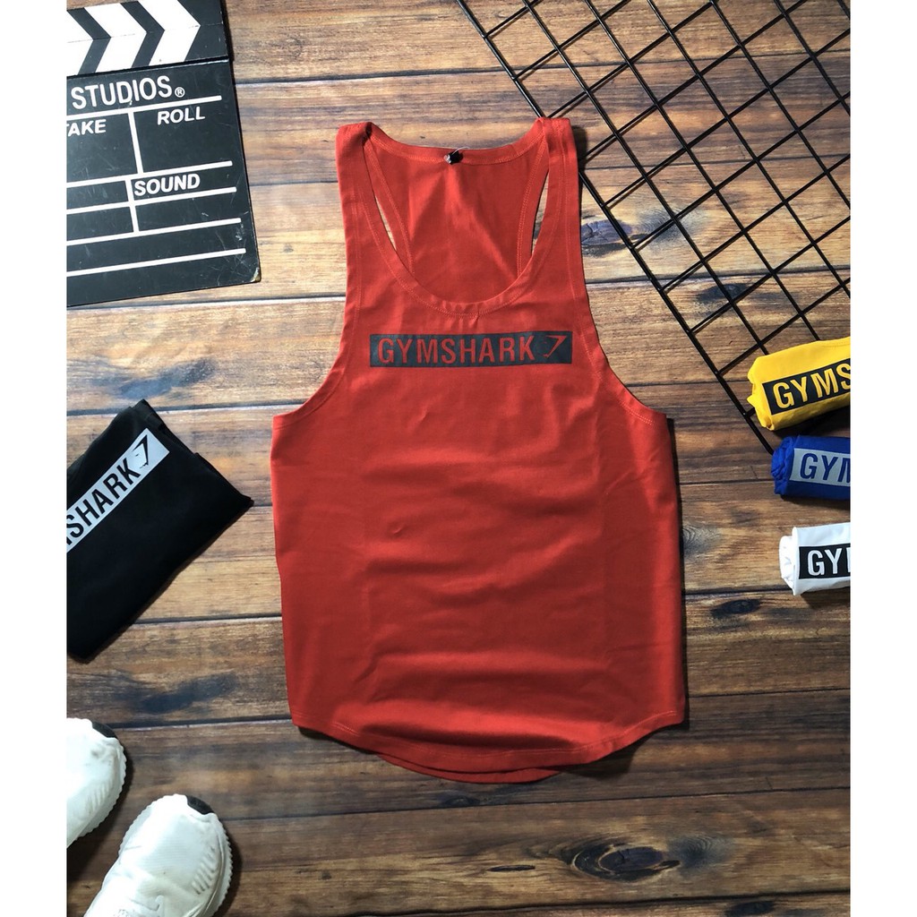 Áo thun ba lỗ tank top phối logo in ngang tập gym cực chất AHQ202