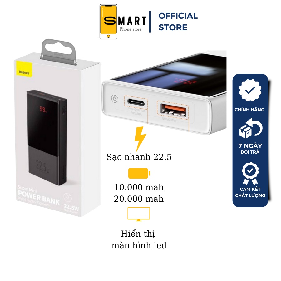 Sạc dự phòng dung lượng 10000mah super mini power sạc nhanh 22.5w màn hình led chính hãng baseus - SPK Official