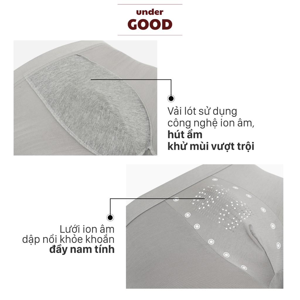 Combo 4 Quần lót nam Boxer/ Sịp đùi vải Modal cao cấp, mát mịn, hút ẩm, khử mùi hiệu quả| UnderGOOD