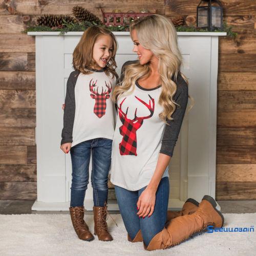 ❥☀✿SEEChristmas Kids Baby Adult Men Women Family deer Cute tops long sleeve O-neck T-shirts Sweater