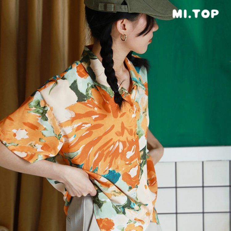 Áo Sơ Mi Tay Ngắn Dáng Rộng Phong Cách Hawaii Cho Nữ