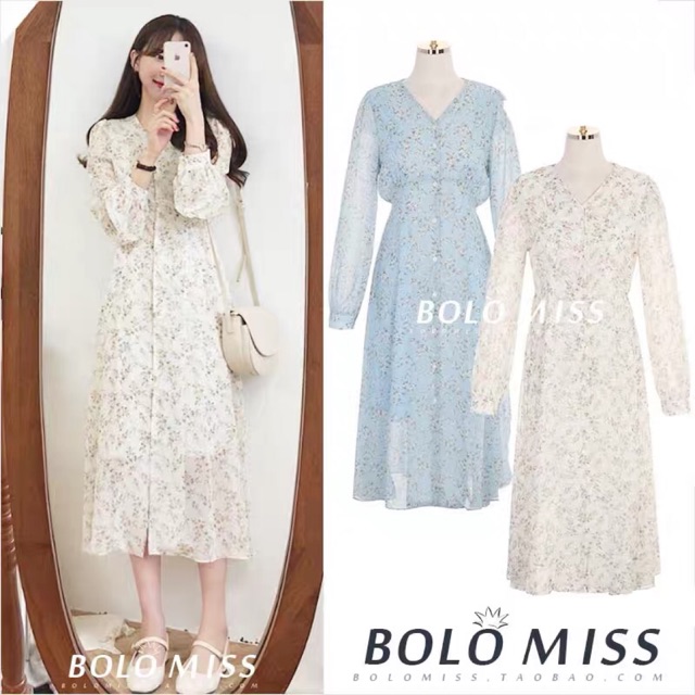 Váy hoa nhí mỏng cổ V 2 màu