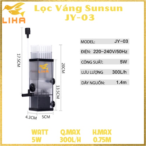 Lọc Váng Sunsun JY-03 (5W - 300L/H - 0.75M) - Lọc Váng Cho Hồ Cá Cảnh