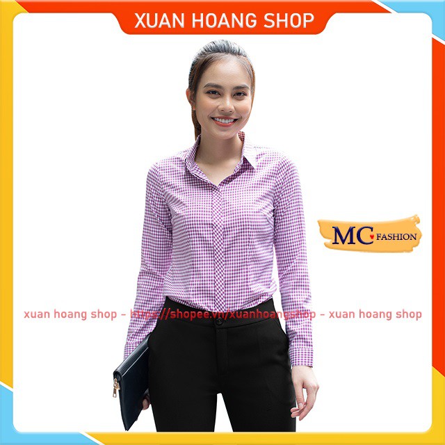 Áo Sơ Mi Nữ Công Sở Đep, Kiểu Tay Dài Kẻ Sọc Caro Mc Fashion, Size Đủ, Màu Xanh Dương Đen Tím Than, Hồng, Đỏ A656