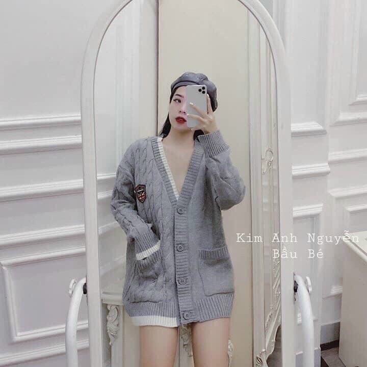 Áo Cadigan Len Huy Hiệu Xám Siêu Hot_Xưởng May Quang Anh