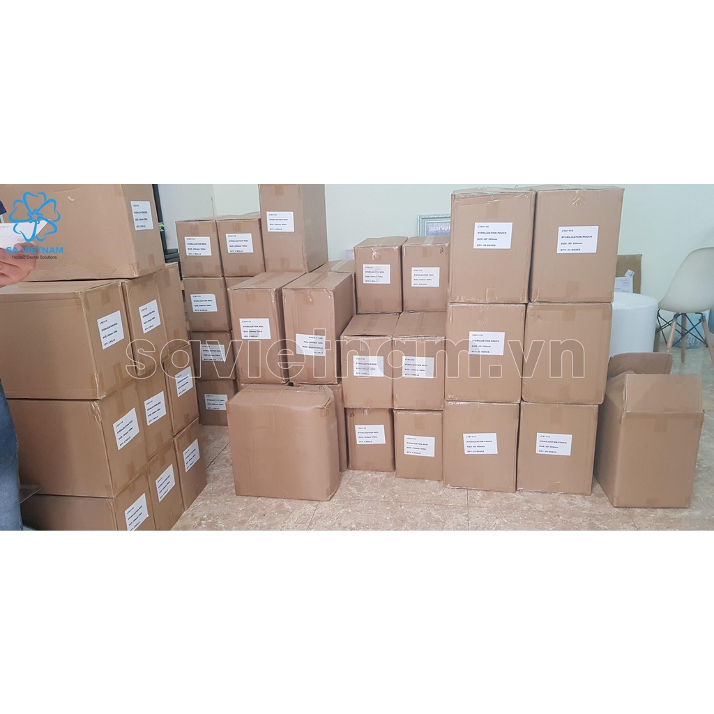 Cuộn túi hấp tiệt trùng y tế dạng dẹt 55mmx200m - Cuộn túi đóng gói vô trùng dụng cụ y tế, nha khoa  5.5cm x 200m