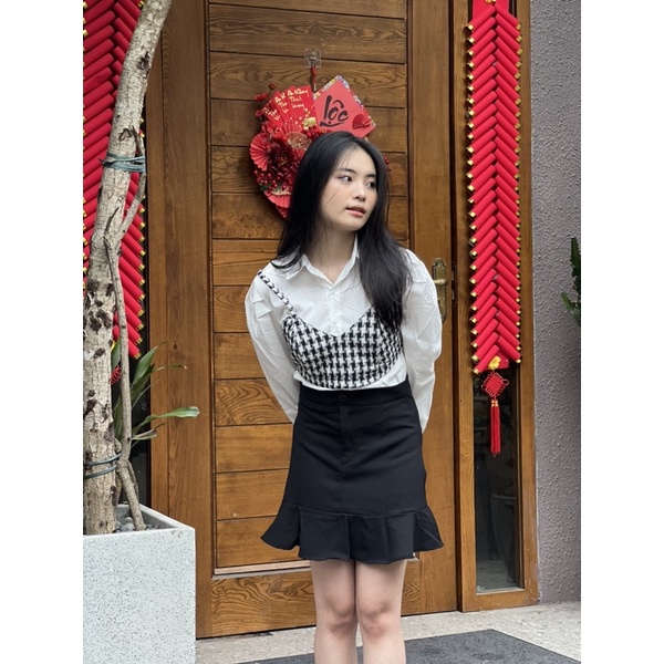 [NEW]SET 3CT áo sơmi mix chân váy đuôi cá+áo 2s kẻ gingham thời thượng