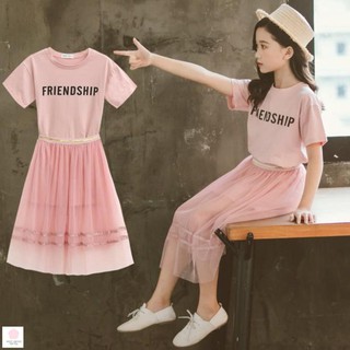 [SẴN, SHIP 24H]  Váy đẹp cho bé gái 5 tuổi (3 - 12 tuổi)  ☑️ Bộ áo thun tay ngắn + chân váy phong cách hàn quốc