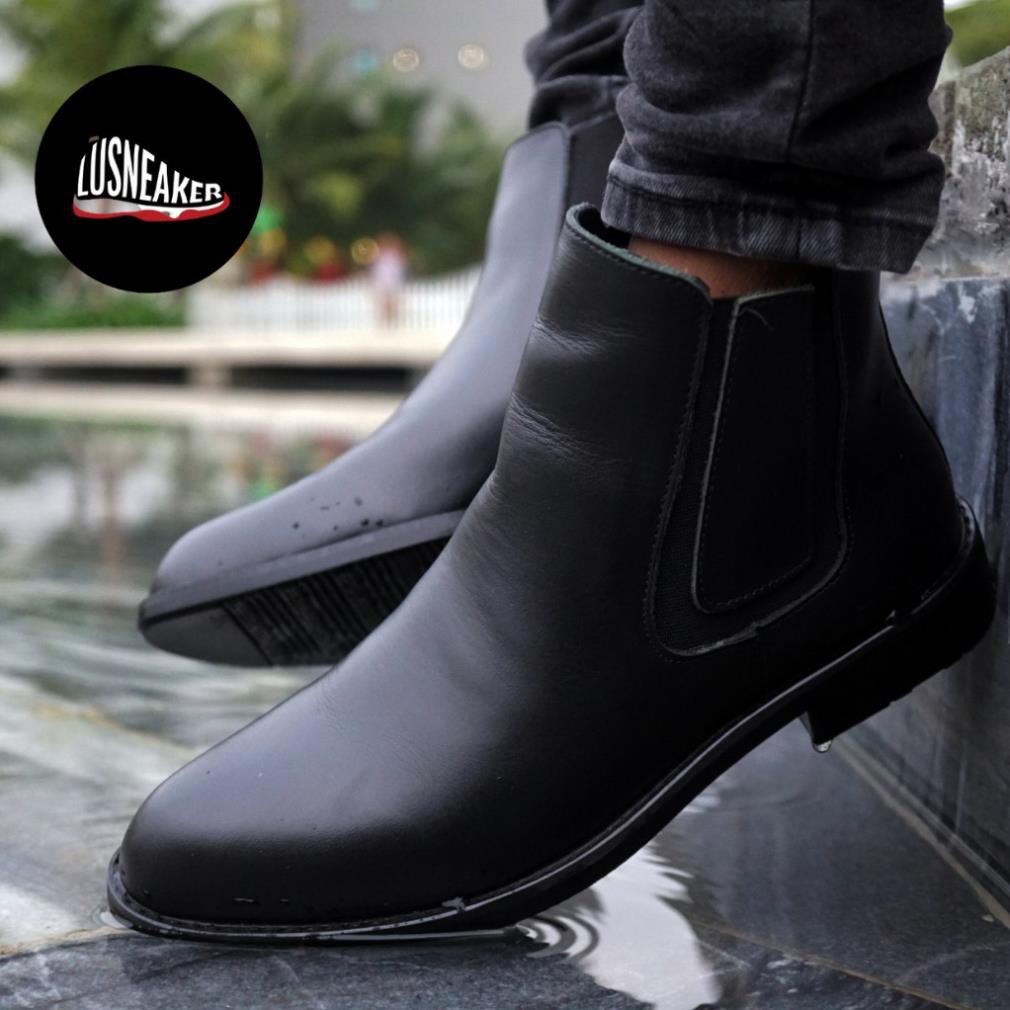 Chelsea Boots FREESHIP Giày cao cổ nam da thật đen bóng mờ